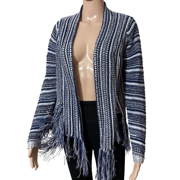 Derek Heart Blue White Open Cardigan with Tassels Size Medium - Picture 1 of 4